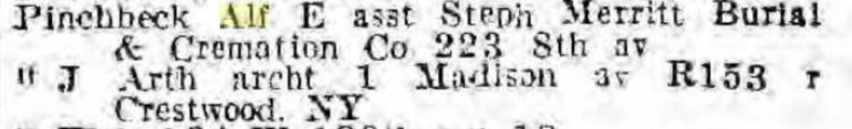 Joseph Arthur and Alfred Edward Pinchbeck, listed in New York trade directory 1930s