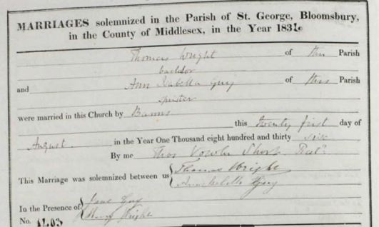 Ann &amp; Thomas marriage 1836