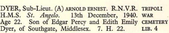 UK, Commonwealth War Graves, 1914-1921 and 1939-1947 for Arnold Ernest Dyer